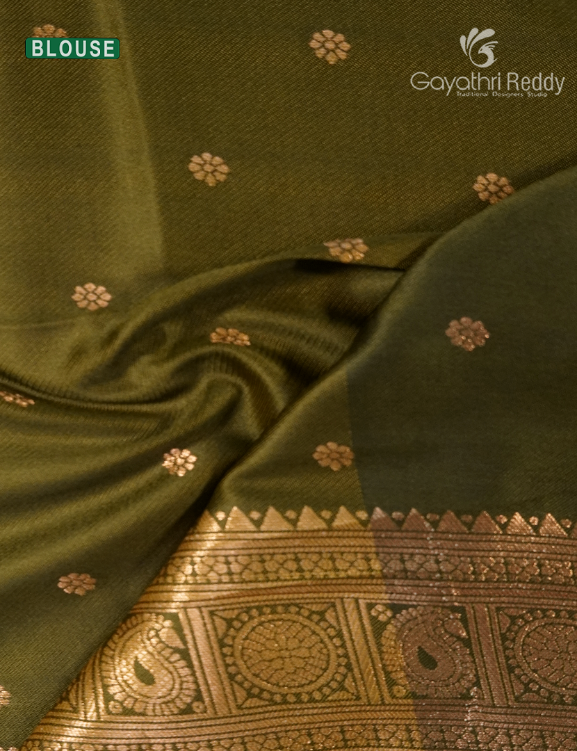 Semi Kanchipuram Art Silk Saree in Mehendi Green