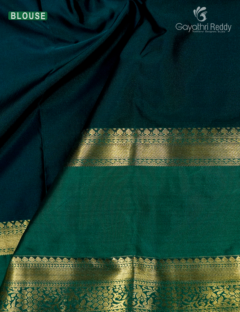 Semi Kanchipuram Silk Saree in Purple  and Mango Green
