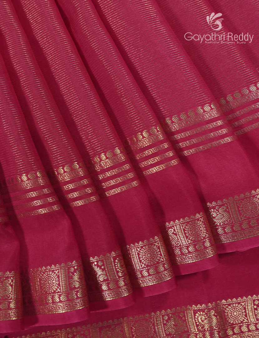 Semi Mysore Crepe Saree in Lime Green and Rose Pink