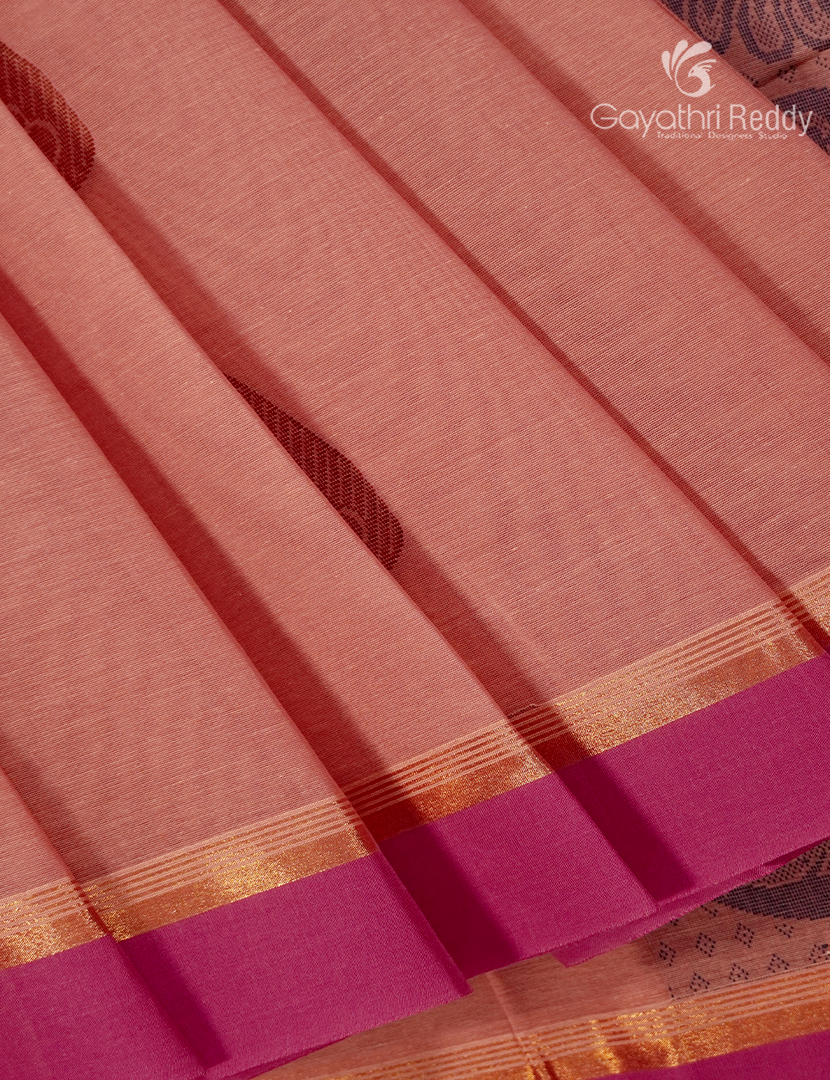 Pure Kanchi Cotton Saree in Baby Peach Pink
