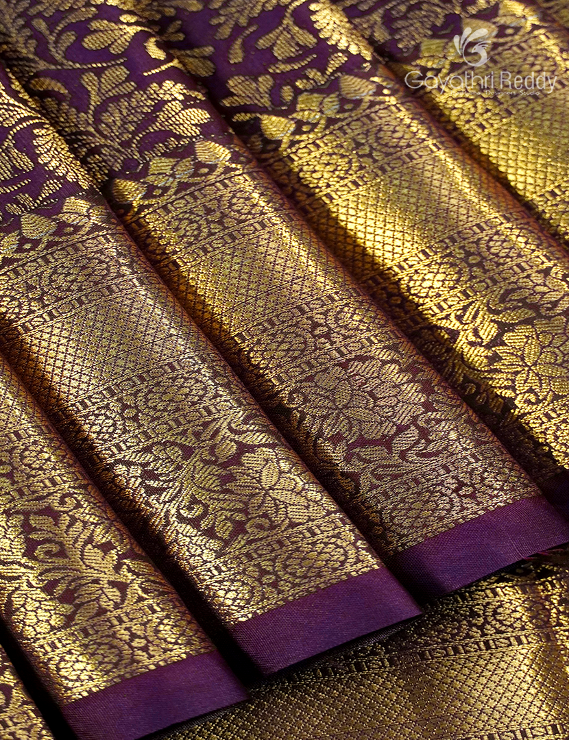 Semi Kanchipuram Silk Saree in Deep Violet