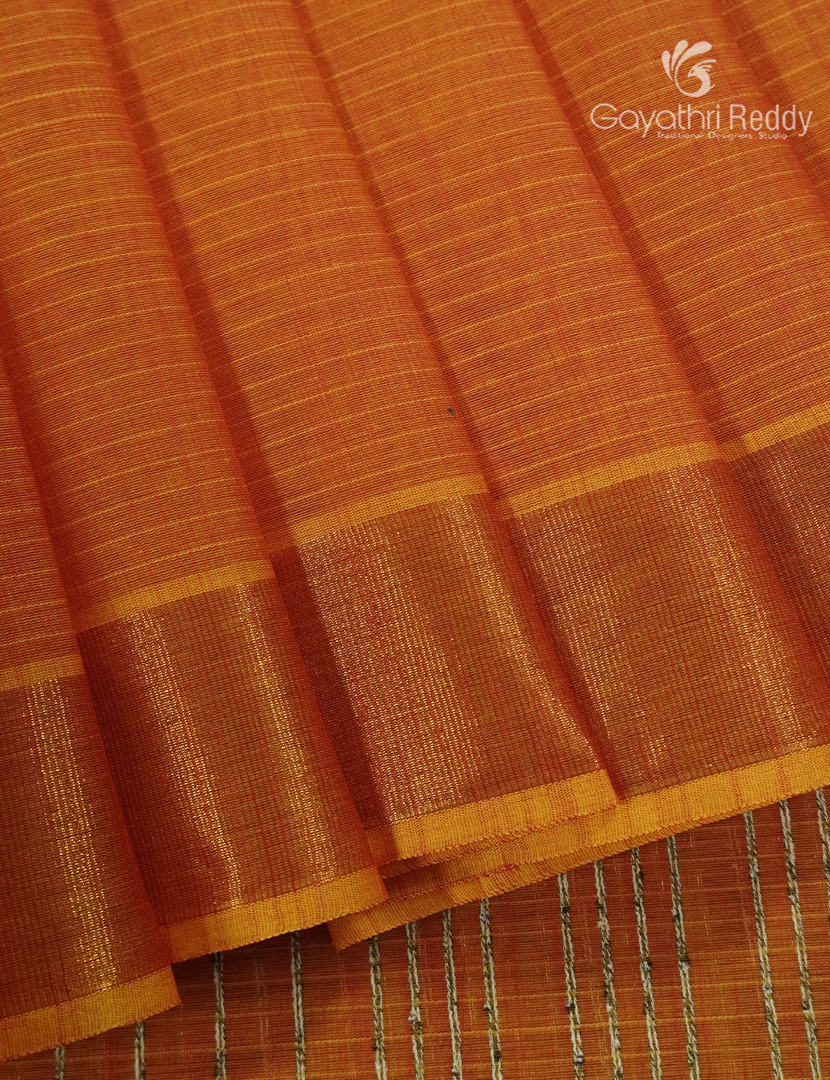 Pure Handloom Cotton Saree in Orange
