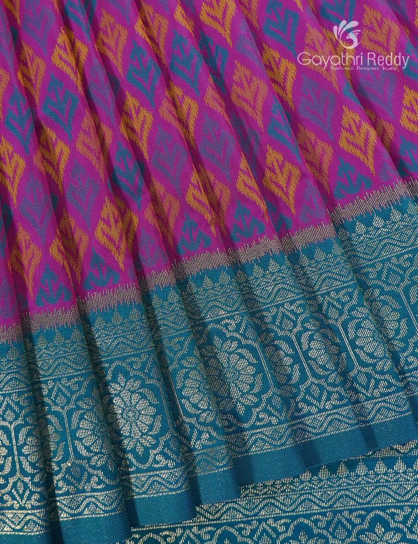 Semi Kanchipuran Silk Saree in Deep Magenta and  Rama Blue