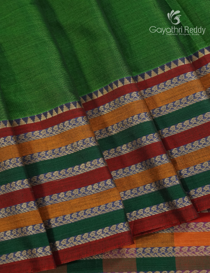 Pure Narayanpet Cotton Saree in Parrot Green