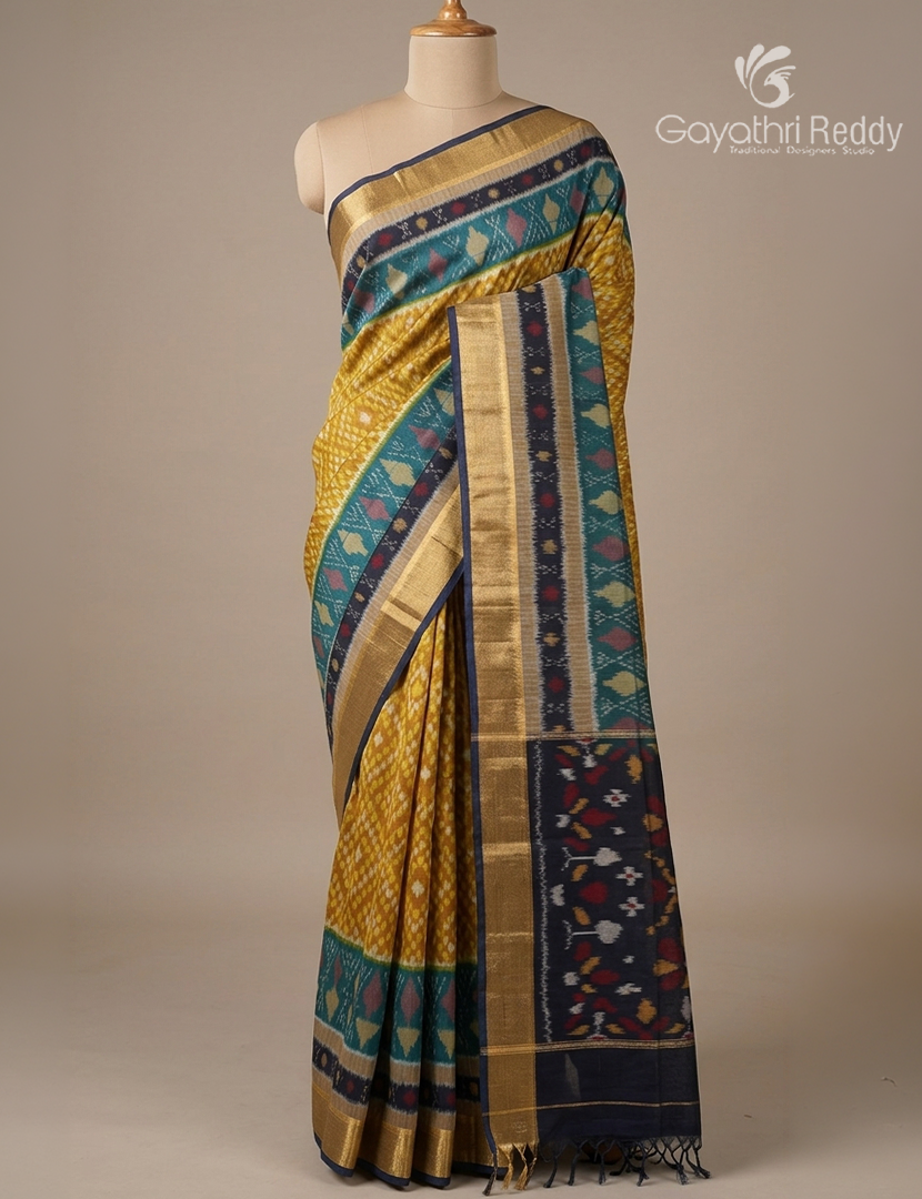 Kanchipuram Sico Saree in Mustard and Navy Blue