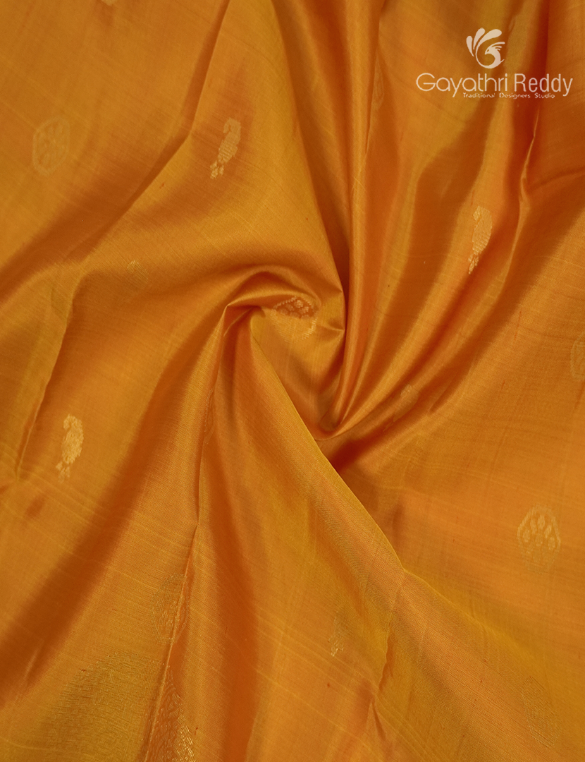 Pure Kanchipuram Silk Saree in Turmeric and Deep Red