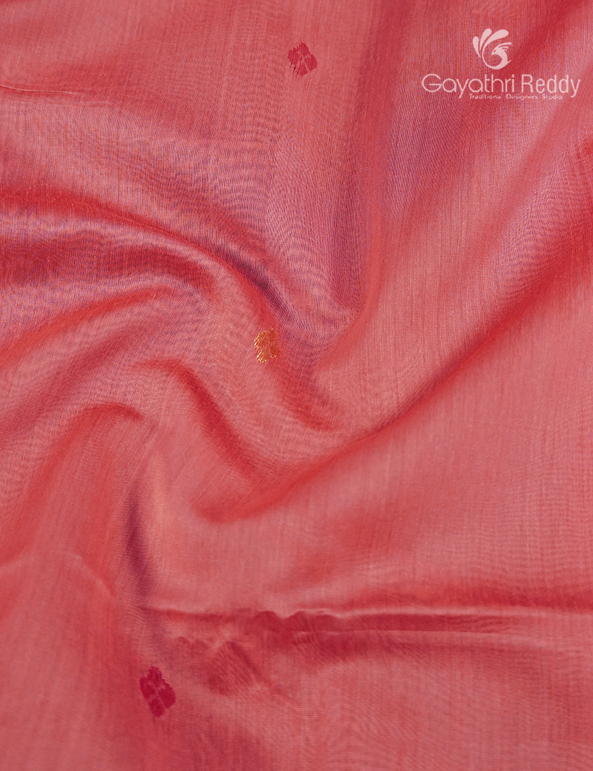 Pure Chanderi Sico Saree in Peach and Red