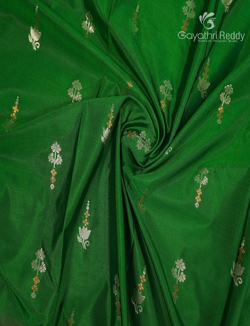 Semi Kanchipuram Art Silk Saree in Parrot Green and Rust Red