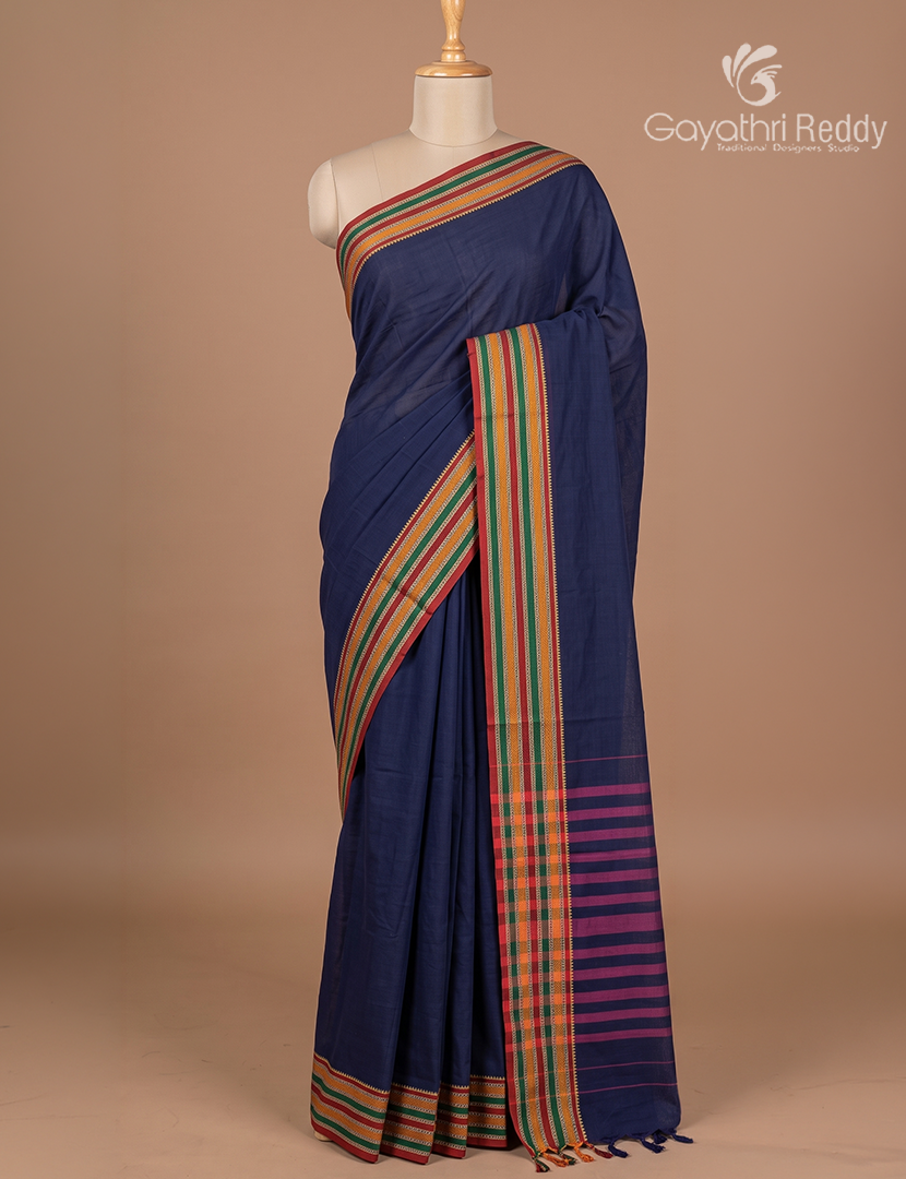Pure Narayanpet Cotton Saree in Navy Blue