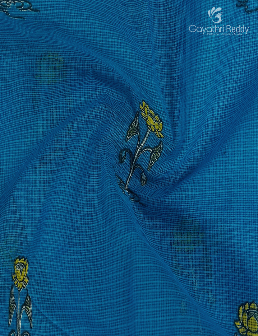 Premium Quality Cotton Kota Saree in Deep Cloud Blue and Lime Yellow