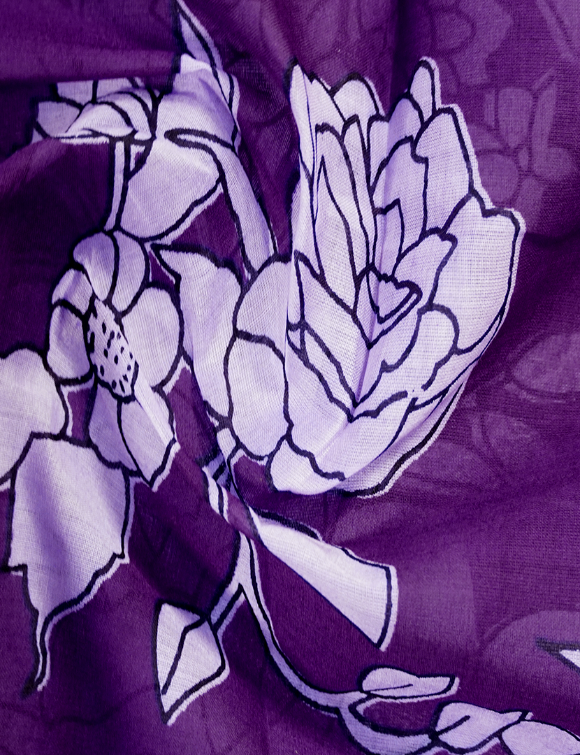 Pure MulMul Cotton Saree in Deep Lavender and Black