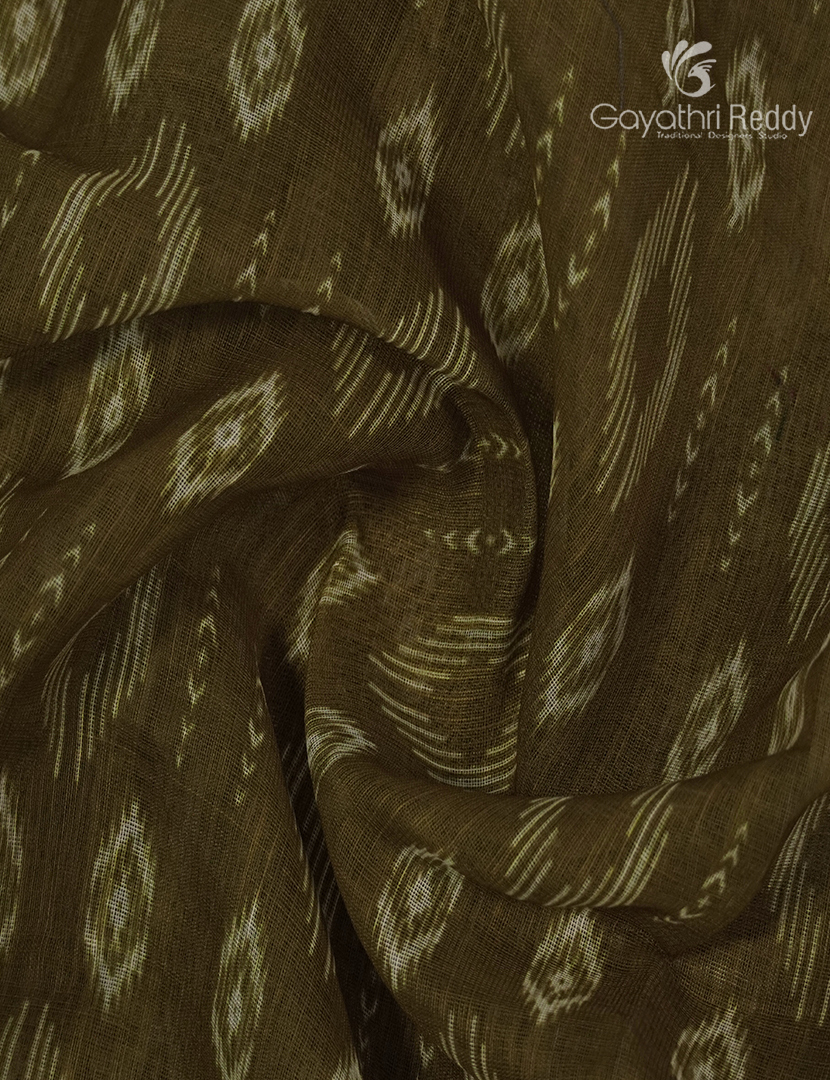 Linen Cotton Saree in Olive Green