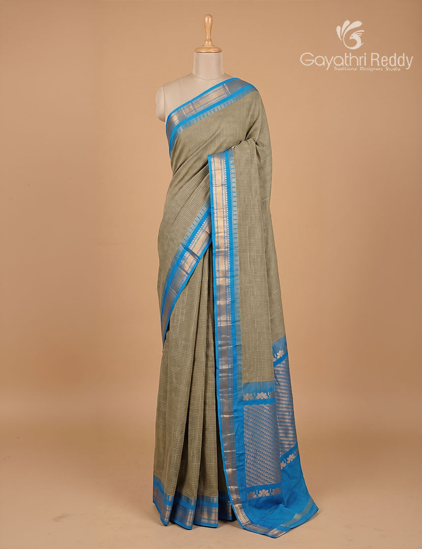 Pure Gadwal Cotton Saree in Ash Grey and Sky Blue