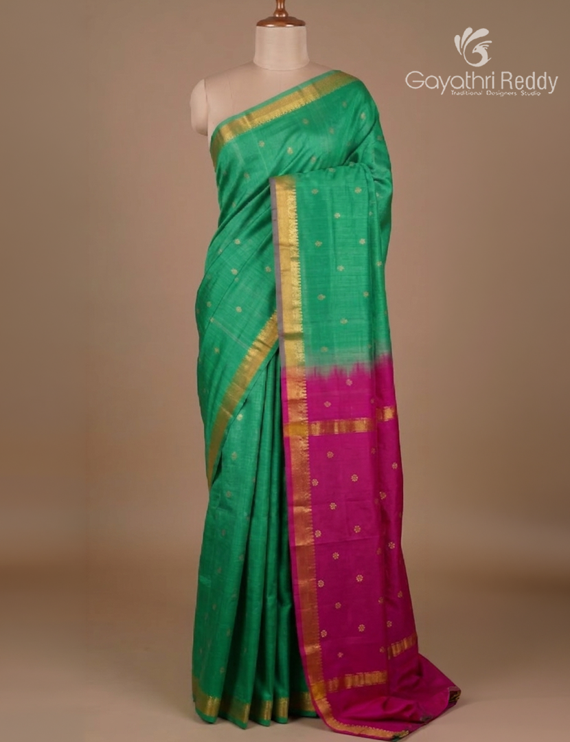Pure Uppada Silk Saree in Light Green and Rani Pink