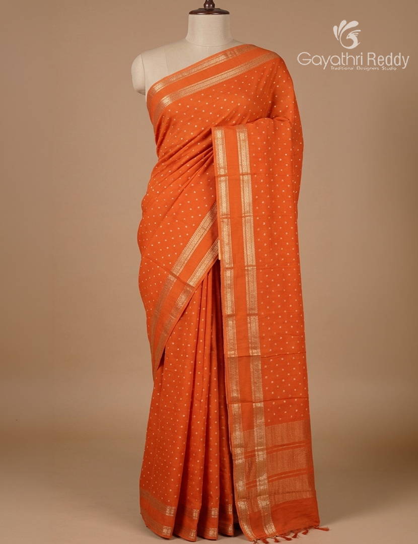 Semi Mysore Crepe Saree in Orange