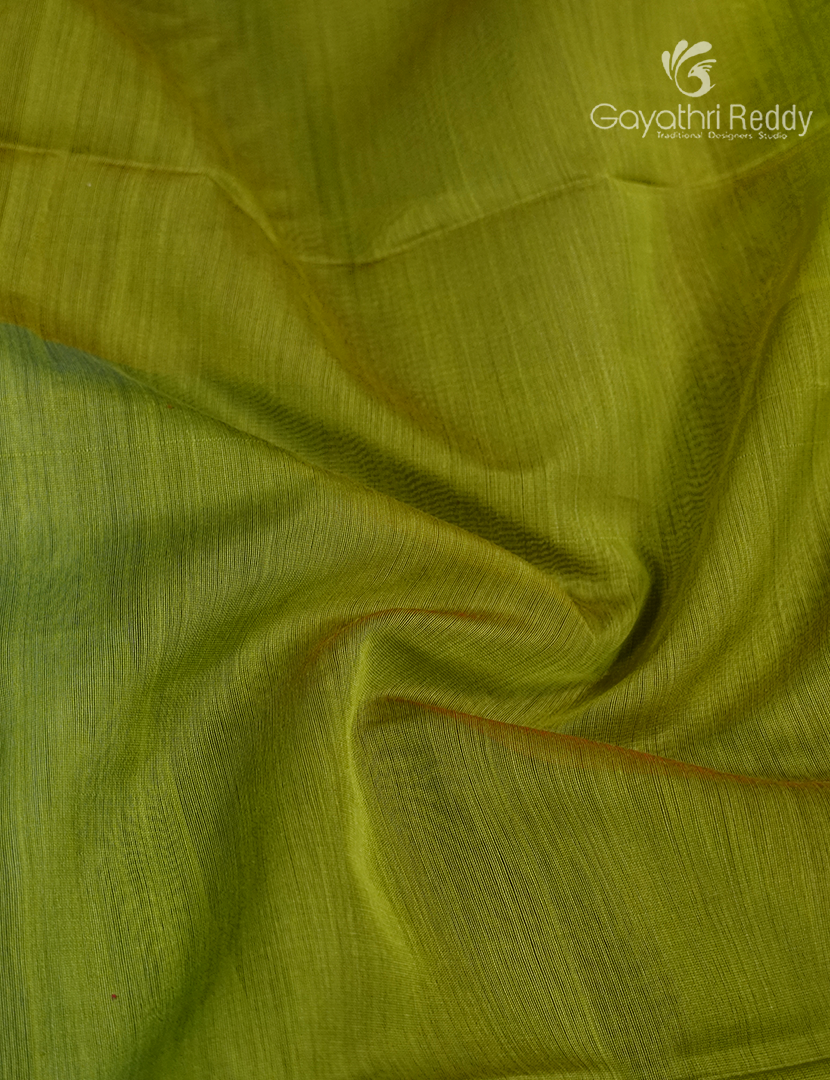Pure Chanderi Sico Saree in Parrot Green and Red