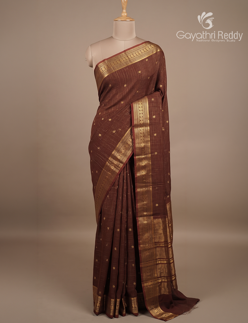 Semi Mysore Crepe Saree in Brown