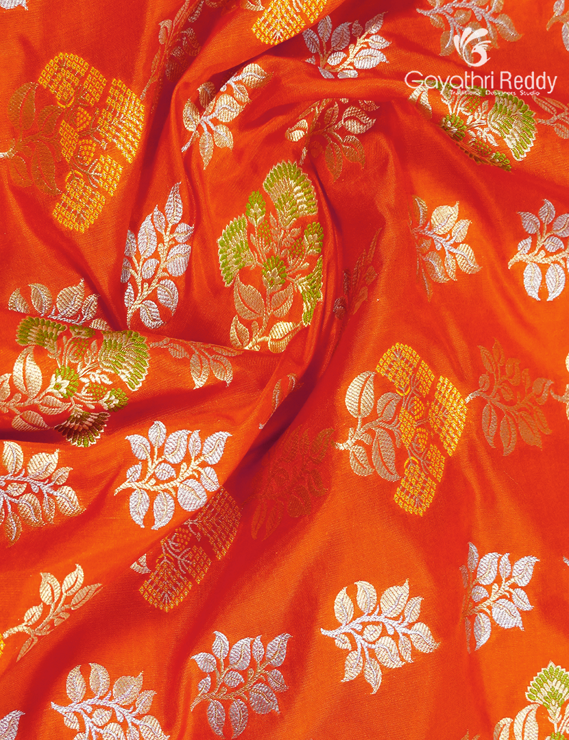 Pure Banaras Katan Silk Saree in Orange