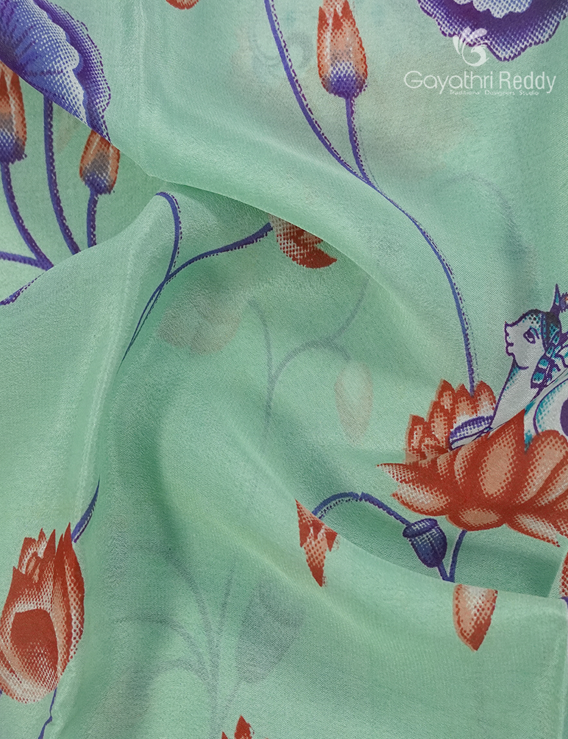 Pure Mysore Silk Saree in Sea Foam Green and Navy Blue