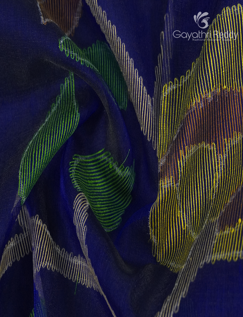 Pure Jamdani Kora Saree in Deep Blue