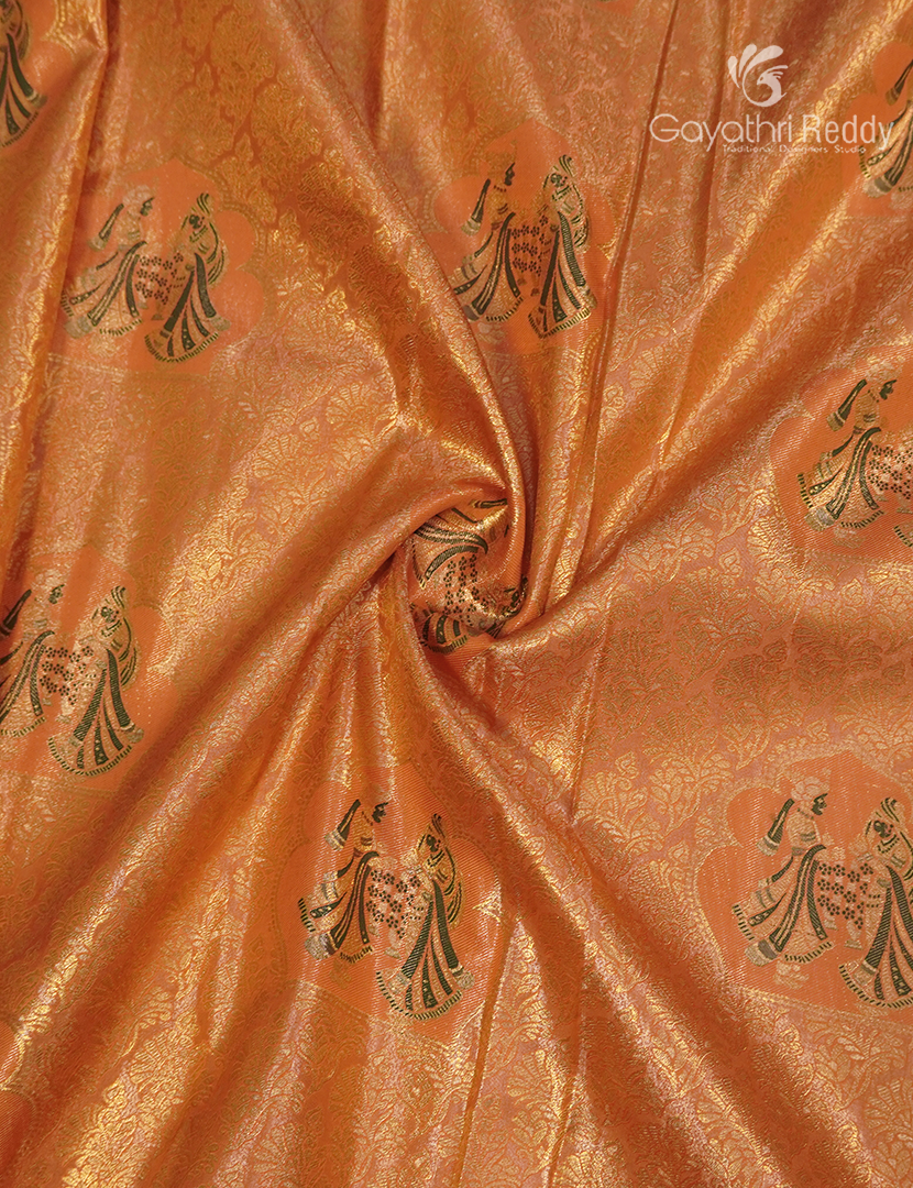 Semi Kanchipuram Silk Saree in Orange and Green