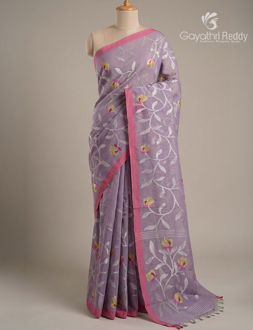 Pure Jamdani Kora Saree in Lavender