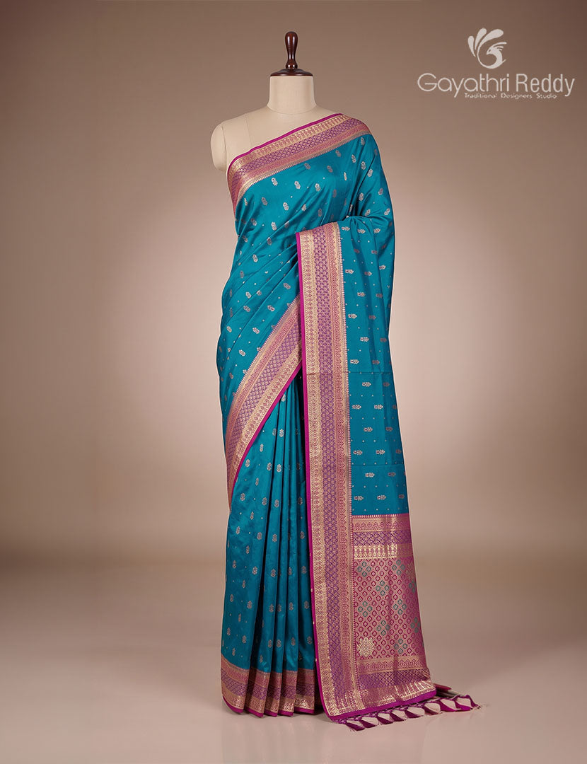 Semi Kanchipuram Silk Fancy  Saree in Deep Rama Blue and Magenta