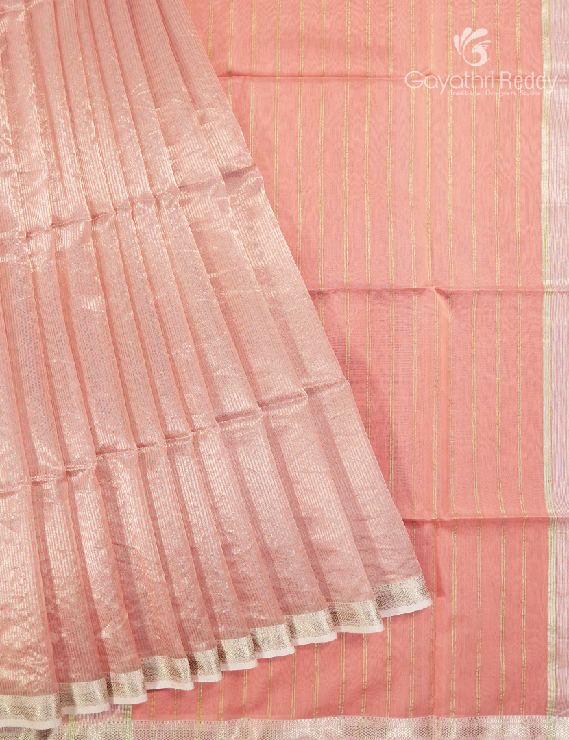 Pure Chanderi Sico Saree in Pastel Peach