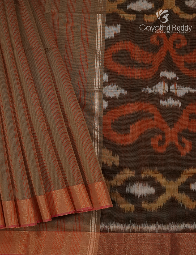 Semi Ikat Sico Saree in Brown