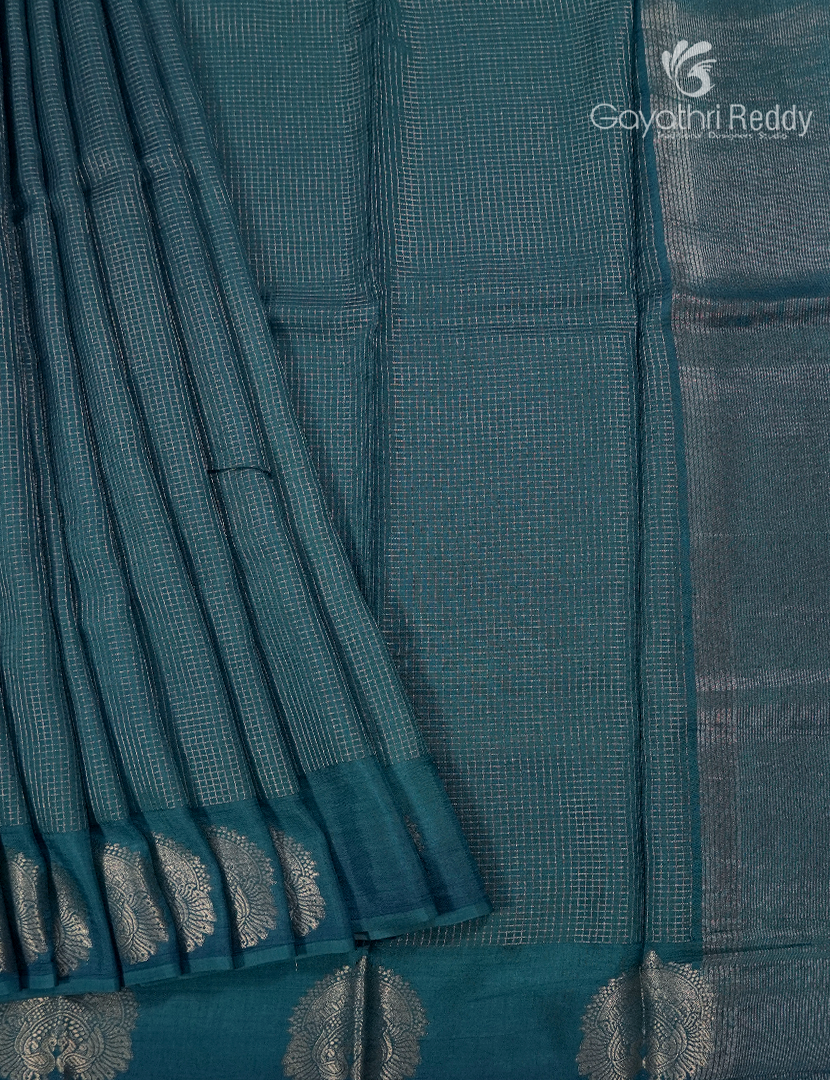Semi Mysore Crepe Saree in Peacock Blue