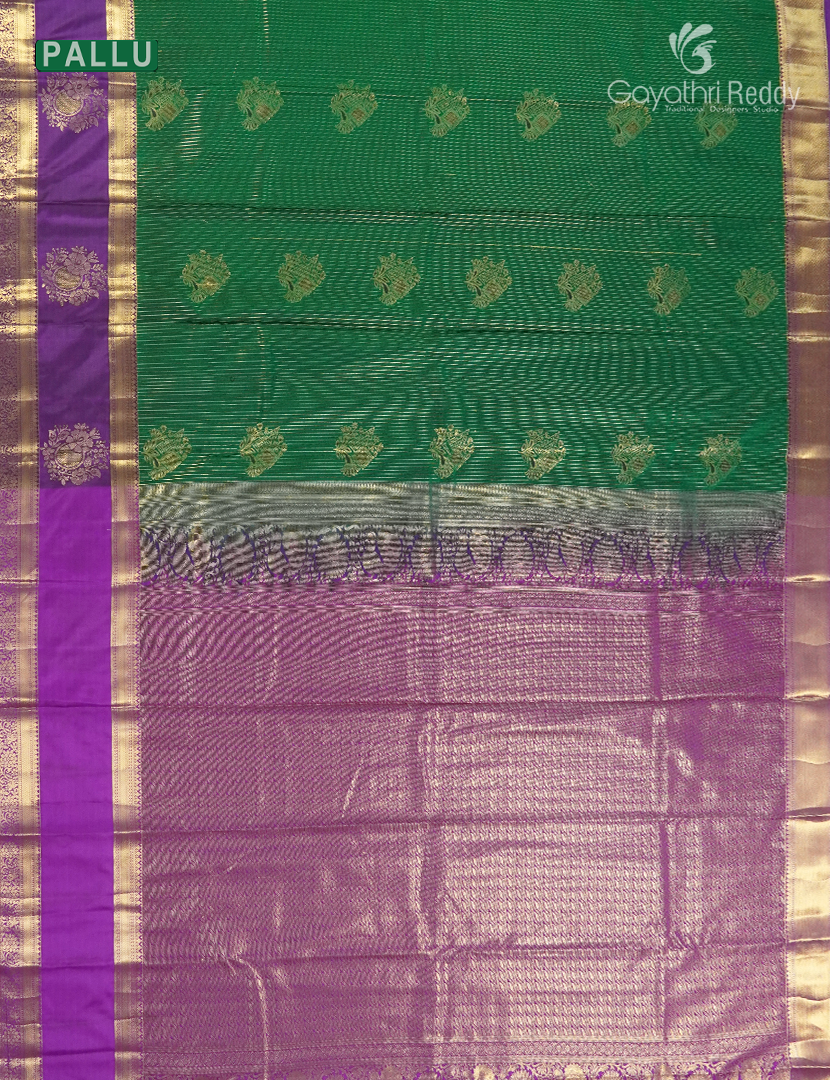 Semi Kanchipuram Silk Saree in Bottle Green  and Purple