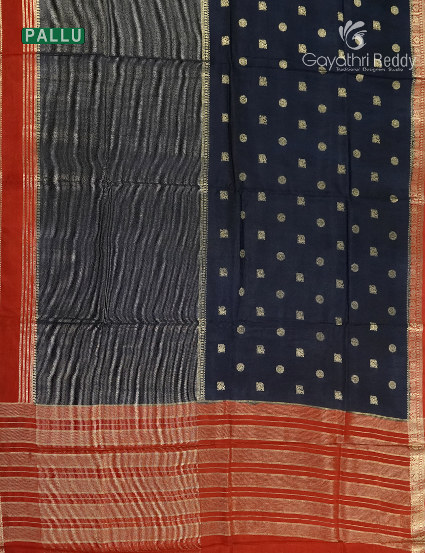 Semi Mysore Crepe Saree in Navy Blue and Red