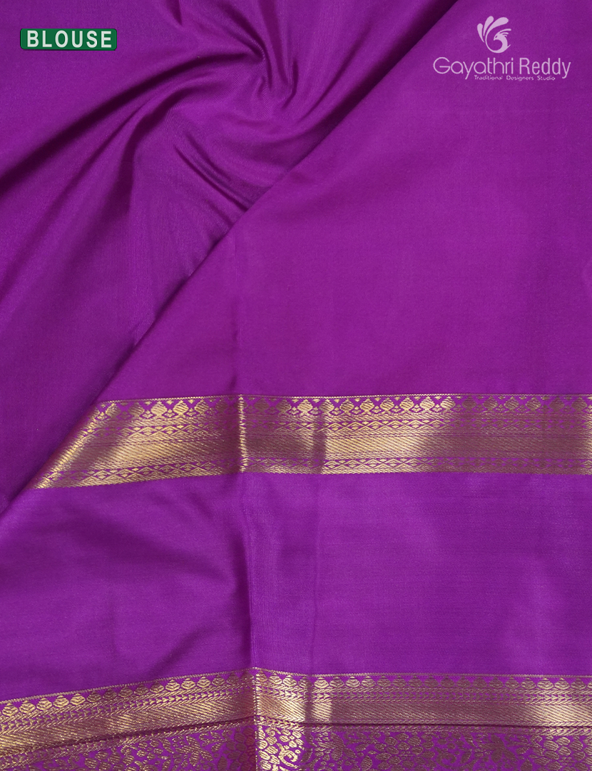 Semi Kanchipuram Silk Saree in Bottle Green  and Purple
