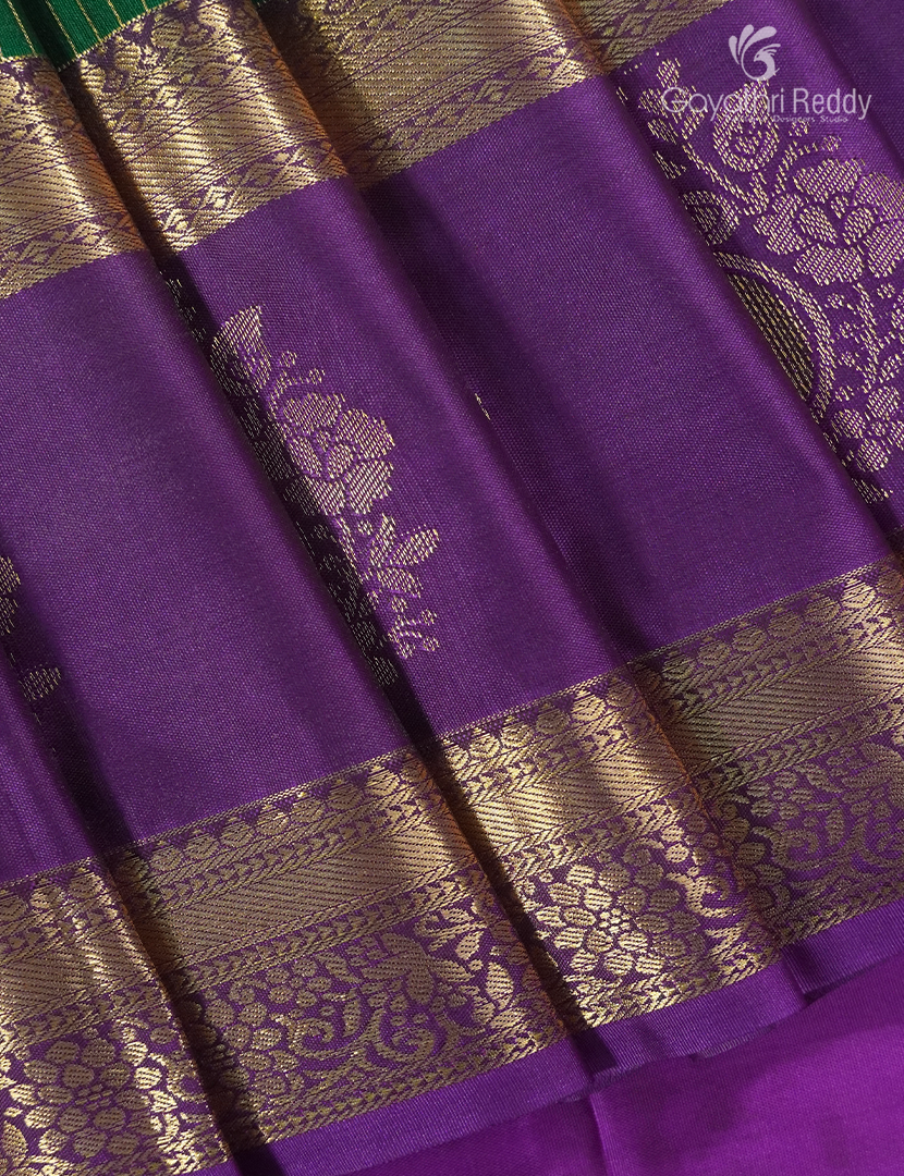 Semi Kanchipuram Silk Saree in Bottle Green  and Purple