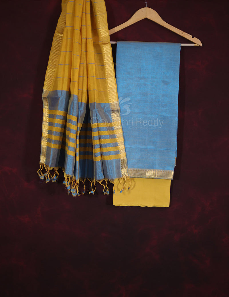Hand Woven Mangalgiri Cotton Embroidered 3pc Dress Material with Zari  Border – VINIYOG