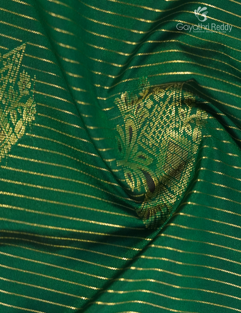 Semi Kanchipuram Silk Saree in Bottle Green  and Purple