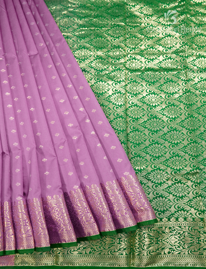 Semi Banaras Katan Silk Saree in Lilac and Parrot Green