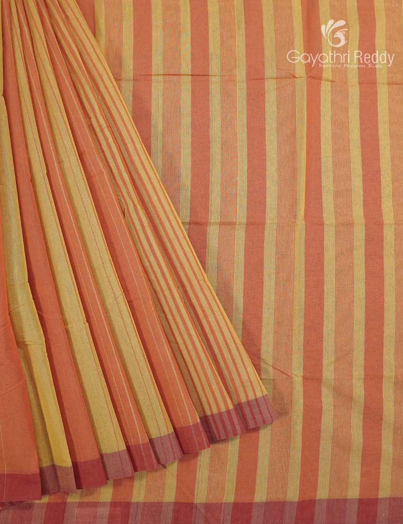 Pure Handloom Cotton Saree in Orange and Mustard