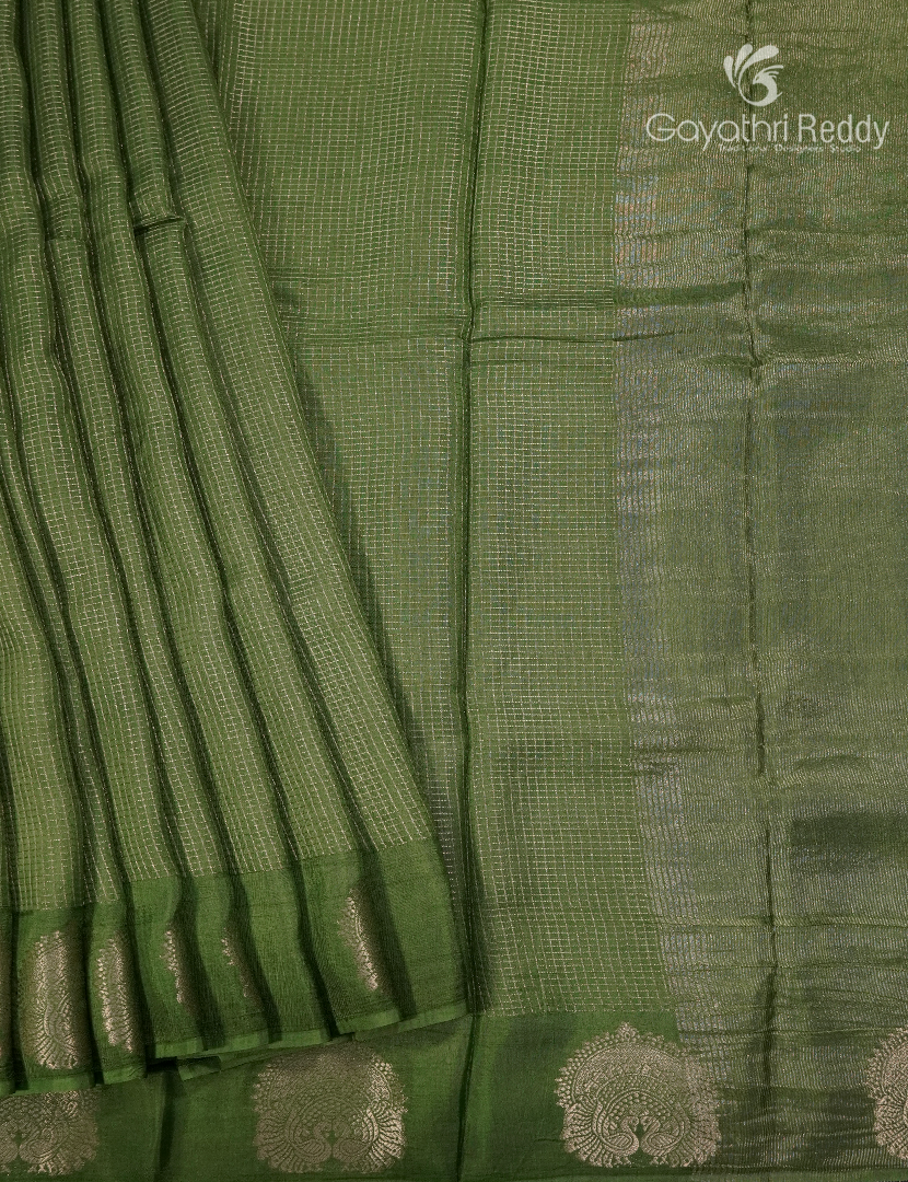 Semi Mysore Crepe Saree in Mehendi Green