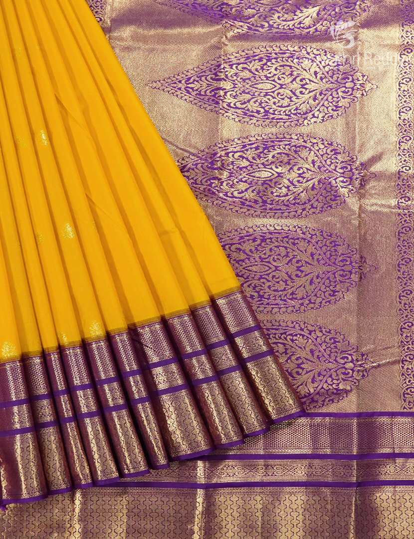 Semi Kanchipuram Silk Saree in Yellow and Purple