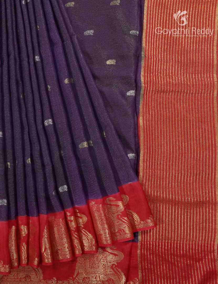 Semi Mysore Crepe Saree in Deep violet and Red