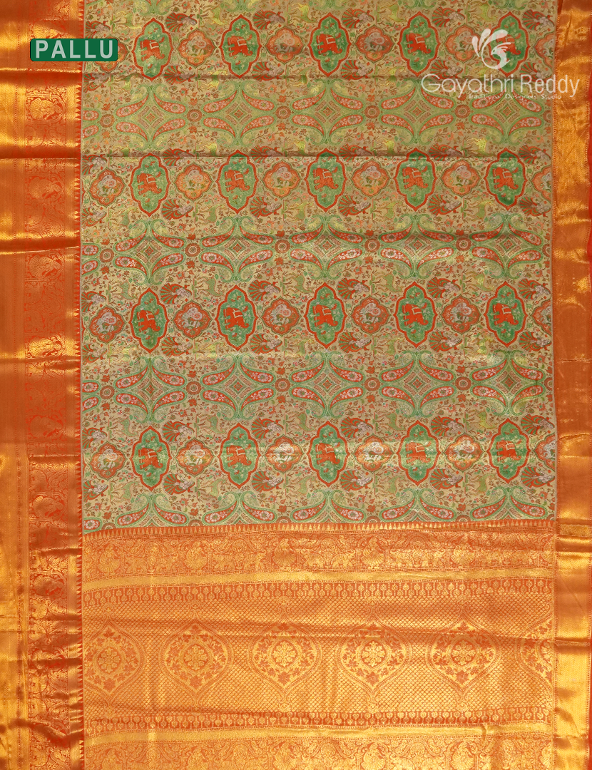 Semi Kanchipuram Silk Saree in Antique Gold and Red