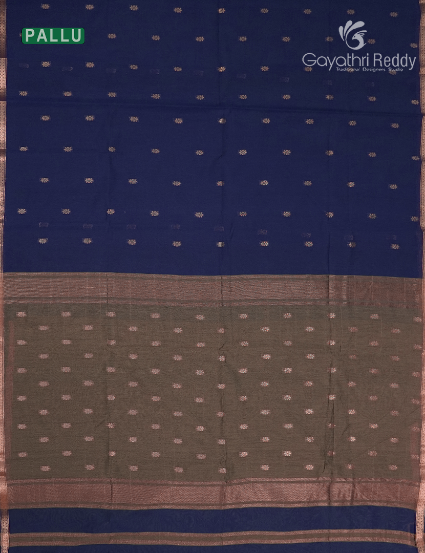 Kanchipuram Sico Saree in Navy Blue and Olive Grey