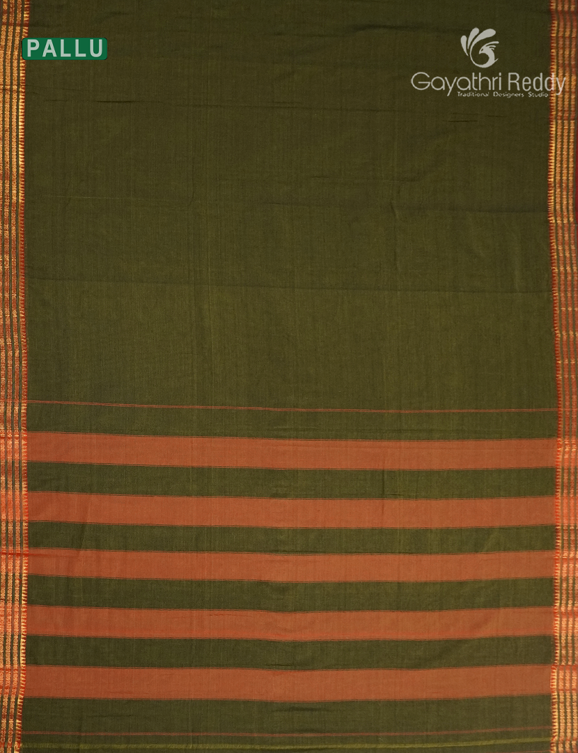Pure Narayanpet Cotton Saree in Deep Olive Green