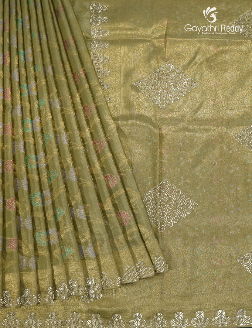 Semi Kanchipuram Silk Fancy Saree in Mehendi Green