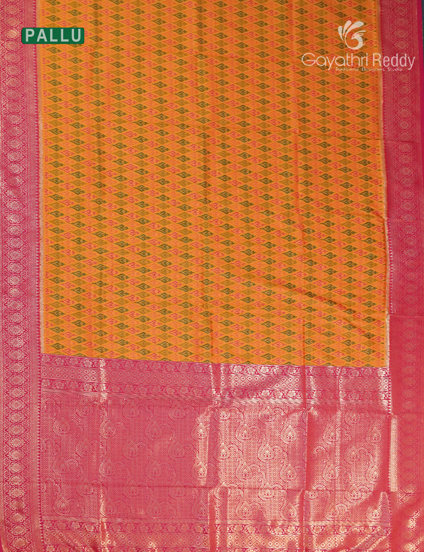 Semi Kanchipuram Silk Saree in Mustard and Rani Pink