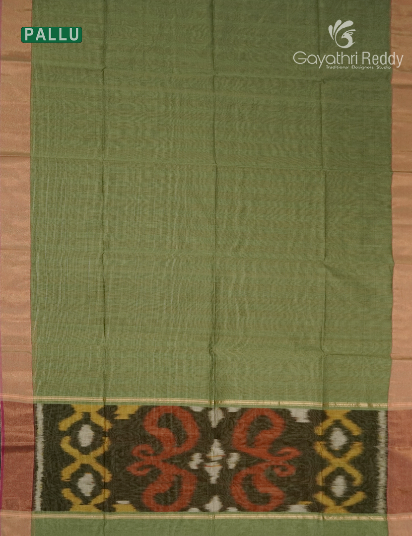 Semi Ikat Sico Saree in Pista Green