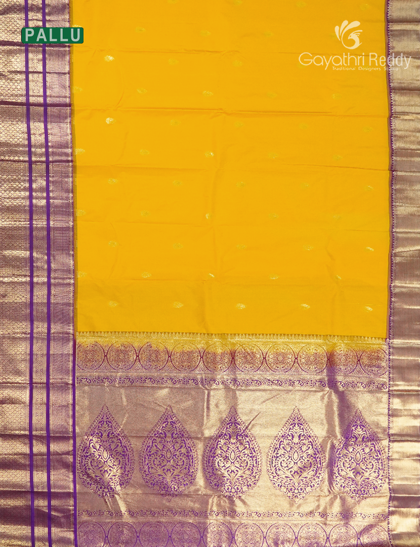 Semi Kanchipuram Silk Saree in Yellow and Purple