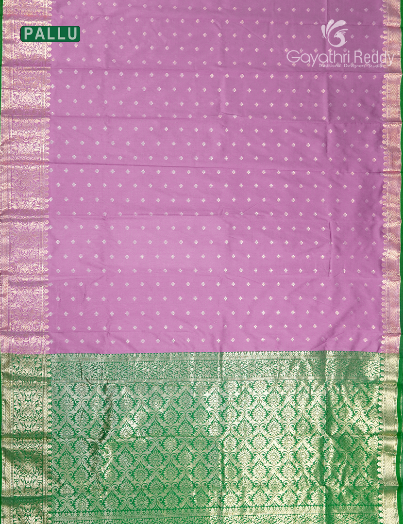 Semi Banaras Katan Silk Saree in Lilac and Parrot Green