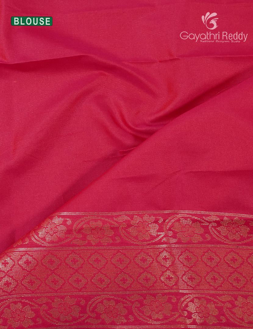 Semi Kanchipuram Silk Saree in Mustard and Rani Pink